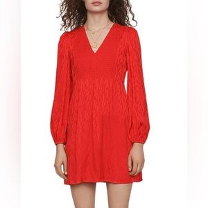 Maje RIMINE JACQUARD LONG SLEEVE A-LINE DRESS IN RED size 1 ( S)